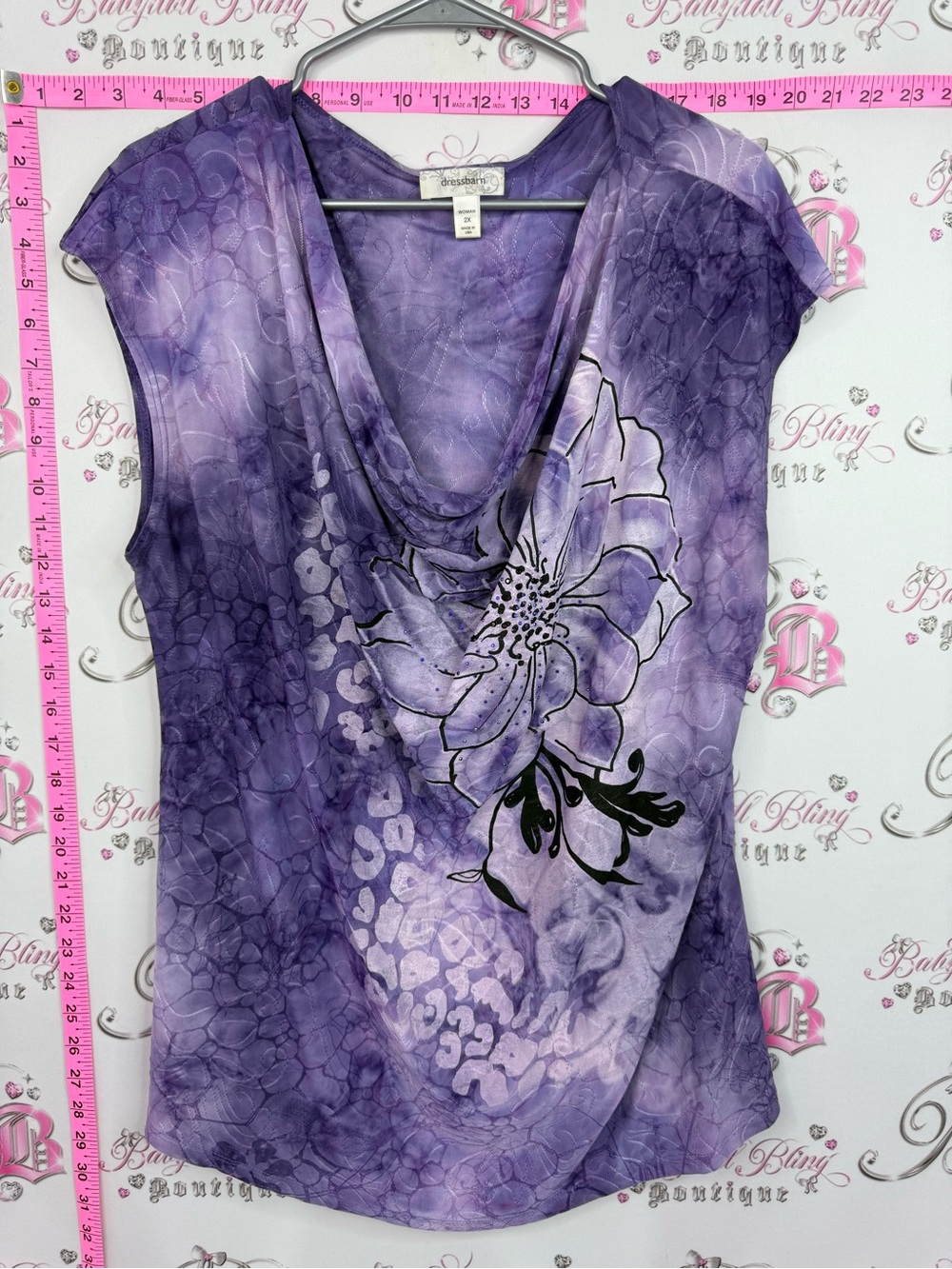 Dress Barn y2k tank top drop neck Purple Floral Cowl Neck Camisole